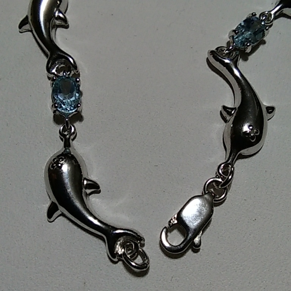 Sky Blue Topaz Dolphin Bracelet - Picture 2 of 3